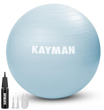 KAYMAN Ballon d'exercice Bleu de 85 cm – Système Anti-éclatement, Anneaux antidérapants, matériau Durable, Facile à gonfler, idéal pour Le Yoga, Le Pilates, Le Fitness, l'entraînement d'équilibre, la