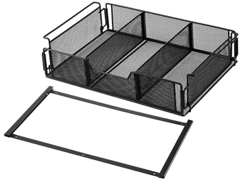Schreibtisch-Organizer mit Schublade und Zeitschriftenhalter, Metall-Aktenhalter für Büro-Organisation, schwarzer Eisen-Netzkorb zur Schreibtischaufbewahrung