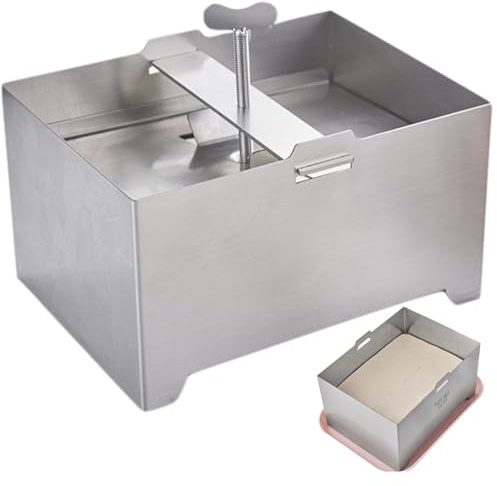 Jeorywoet Tofu Press Stainless Steel, Tofu Press, Adjustable Paneer Maker with Drain Hole and Drip Tray, 6.3x4.7x3.5 Inch Cheese Press for Making 1kg Tofu, Paneer Maker