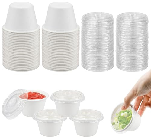 LPAMABA 50 Stück Aufbewahrungsdosen mit Deckel, 4OZ Speisebecher Pappbecher Frischhaltedosen Auslaufsichere Saucenbecher Kleine Dosen Vorratsdosen mit Deckel für Soßen, Dips, Gewürze, Weiß