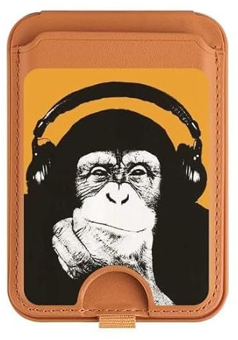 Funny Monkey with Headphone Pop Music Magnetic Card Wallet Holder Stand for iPhone 16 15 14 13 Pro Max