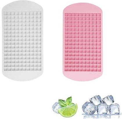 Mini Ice Cube Trays,2 Pcs Silicone Mini Ice Cube Tray,160 Grids Silicone Ice Cube Moulds, Used for Food- Grade Ice Cube Mold for Whiskey,Cocktails, Milk and Juice (Pink, White)