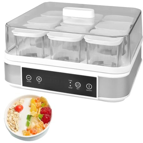 Yogurtera casera, máquina para hacer yogur natto, con 9 tarros de cristal, con pantalla LED y temporizador, con control de temperatura y tiempo, para yogur orgánico casero