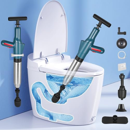 Gxpjycfob Toilet Plunger with 4 Replaceable Heads, High Pressure Drain Unblocker with Flexible Seal for Fast Toilet Sink Bathtub and Floor Clog Removal