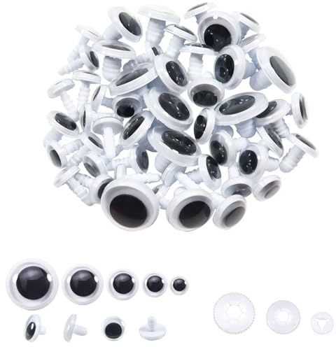 Cheerix 50 Stück Wackelaugen, Sicherheitsaugen für Häkeltiere, Gross in 20mm, 18mm, 15mm, 10mm, 12mm, Amigurumi Augen, Augen für Häkeltiere, Knopfaugen für Häkeltiere und Puppenherstellung.