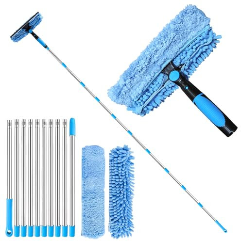 Shudyear 4.25m Window Squeegee Cleaner Tool Kit with Long Handle, Telescopic Long Handle Squeegee Kit for Glass, Scrubber Cleaning Equipment for Home, Shower Glass, Car, RV