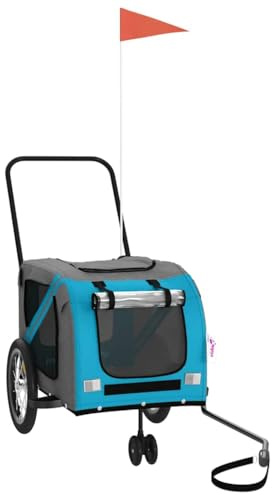 vidaXL Fahrradanhänger Hunde Blau und Grau Oxford-Gewebe und Eisen, Radanhänger, Hundeanhänger, Anhänger Fahrrad, Fahrradanhänger