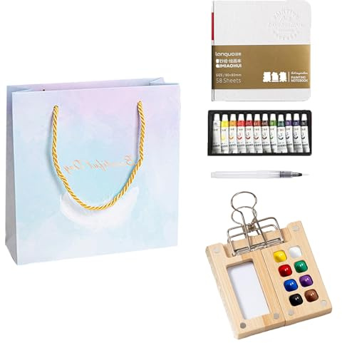 HYZSHL Mini Aquarell Set, Pocket Aquarells Set, Mini Aquarell Travel, Ideal für Reisen und Outdoor Malerei(1 Palette, 1 Zeichnungsbuch, 1 Füllfederhalter, 1 Kasten Farbe und 1 Geschenktaschen)