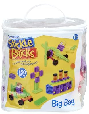 Stickle Bricks Big Bag – Pietre da costruzione per bambini da inserire e impilare in forme e colori colorati – Gioco creativo con divertimento STEM – Borsa inclusa