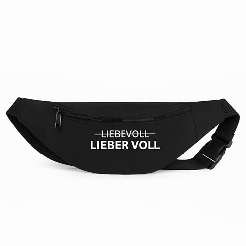 LIEBEVOLL Lieber VOLL Bauchtasche – Lustige Umhängetasche Gürteltasche für Herren & Damen Festival Tasche Schwarz mit Reißverschluss Hüfttasche Urlaub, Party, Wandern, Reisen, Sport, JGA & Freizeit