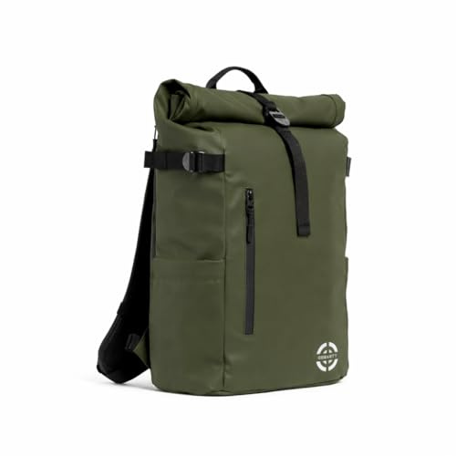 Sac à dos Roll Top, imperméable enroulable extensible 20-25 L, pour homme et femme, style urbain, léger, poche pour ordinateur portable, sangle trolley, idéal pour voyage, université et travail, vert