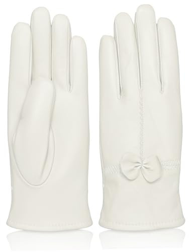 SMELEYOU Guanti in pelle da donna per l'inverno Vera pelle di pecora con fodera calda Guanti da guida e da abito di taglia media Azzurro cielo