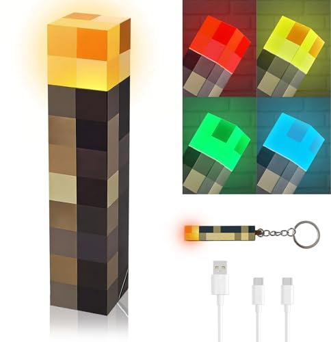 Wall Torch Night Light with Keychain Mini Light Set, 11 Inch LED 4-Color Night Light, USB Rechargeable for Nightstand light, Handheld/Wall-Mountable Torch Night Lamp Room Decor Light for Gifts