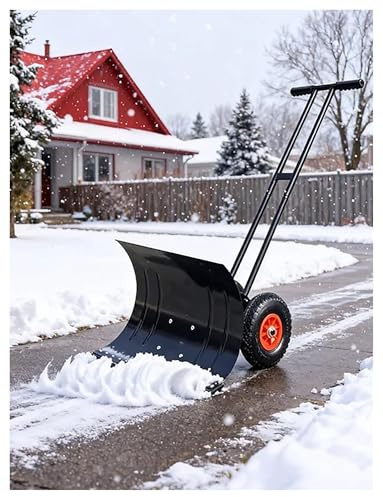 Pala quitanieves Manual, soplador de Nieve Manual, Pala quitanieves de Acero de Doble pértiga con Ruedas, empujador de Nieve rodante, Herramienta for Quitar Nieve en Invierno(100x43cm/39.3x17in)