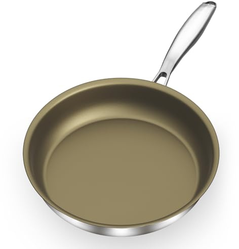 Akaice Stainless Steel Frying pan 28cm, Titanium Nonstick Stainless Steel Pan, Suitable for All Hob Types, Dishwasher/Oven Safe
