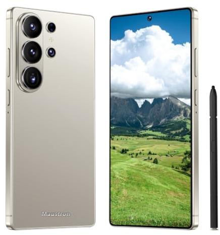Maustron Smartphone Android 15 5G C26Ultra | Display da 6,8 pollici | 8 GB di RAM + 256 GB di ROM (espandibile fino a 128 GB) | Dual-SIM | Doppia fotocamera | Riconoscimento facciale | Grigio