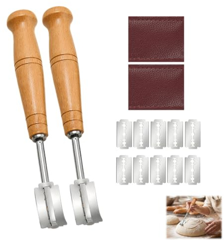 Cuchillo de Panadero Premium con Mango de Madera y Funda Protectora de Acero Inoxidable, Cuchilla de Marcado para Pan, Lame de Pan, Herramienta de Repostería Durable para Principiantes y Profesionales