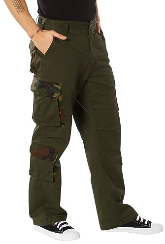 Rothco Vintage Paratrooper Cargo Fatigue Pants – Tactical Outdoor Comfortable Casual, Olive Drab/Woodland Camo, M
