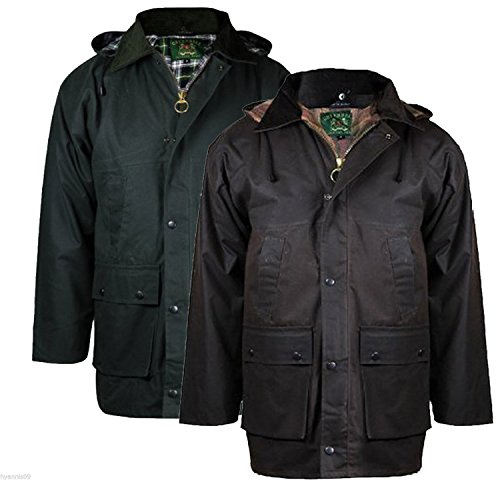 Mens Padded Wax Heavy Weather Hunting Fishing Walking Jacket 4 Pockets I Large Inside Pocket Water & Wind Proof Inner Lining Filled with Polyester Padding Detachable Hood Sturdy ZI (XL, Brown)
