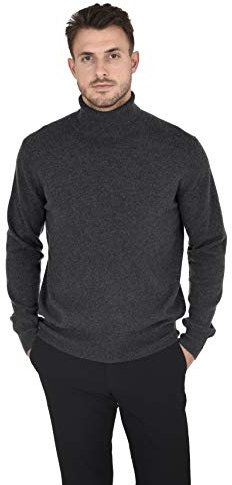 Cashmeren Men's Essential Knit Turtleneck Sweater 100% Merino Wool Long Sleeve Roll Neck Pullover (City Smoke, Large) Charcoal