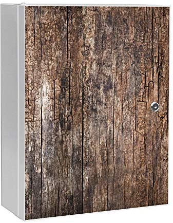 banjado Medizinschrank abschliessbar mit Motiv Altes Holz 35x46x15cm - großer Arzneischrank für die Hausapotheke - Medikamentenschrank aus Metall zur Medikamenten Aufbewahrung