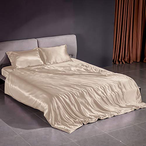 THXSILK 22 Momme Seidenbettwäsche Set 3 teilig, Bettbezug 200 x 200 cm und 2 Kissenbezüge 40 x 80 cm, Hypoallergen Maulbeerseide Bettbezug Set, Ultra Weich und Glatt, Champagner