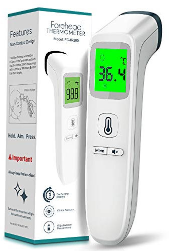 Termometro Infrarrojos Sin Contacto, Termometro Digital Frontal Pantalla, 35 Lecturas de Memoria Pantalla LCD, Alarma de Fiebre para Adultos Niños Bebés