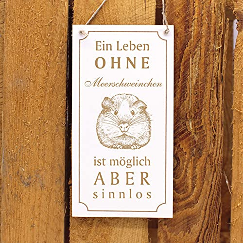 Schild Holzschild graviert - Ein Leben ohne Meerschweinchen ist möglich aber sinnlos - Dekoschild zum Anhängen 10x20cm | Dekolando Home Accessoires