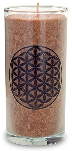 Palmwachs-Kerze mit Vintage-Rost-Etikett Blume des Lebens ca. 14 cm
