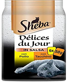 Sheba Délice Du Jour Nassfutter für Katzen mit Huhn und Truthahn in Sauce, 12 Packungen mit je 6 Beuteln x 50 g, insgesamt 72 Beutel, 3600 g