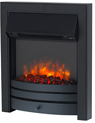 Endeavour Fires Roxby Inset Electric Fire, Black, 35 mm Half-Depth Spacer | Trim and Fret, 1–2kW Heater, 5-Level LED Flame, Coal Effect, LCD Remote, 7-Day Timer, Thermostat