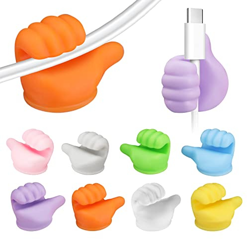 Pwsap Silicone Thumb Wall Hook, 8 Pcs Colorful Creative Adhesive Thumb Cable Clip Key Hook Wall Hangers for Data Cable Earphone Belt hat Key Storage, Lovely Nails-Free Wire Management Storage