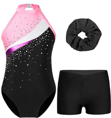 TTAO Gymnastikanzug Kinder Mädchen Ärmellos Turnanzug Trikotanzug Tanz Gymnastik Training Dancewear Gymnastikbody mit Haarband und Shorts