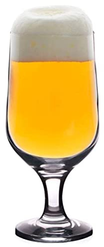 Tradineur - Set de 6 copas de cerveza, cristal, modelo Belek, diseño sofisticado y elegante, aptas para lavavajillas, bar, restaurante, hogar (375 ml - 16,4 x 6,6 cm)