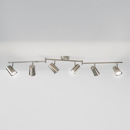 HOFTRONIC - Riga LED Deckenstrahler 6-Flammig - Edelstahl - 6 Spots drehbar/schwenkbar - GU10 400 Lm 4W 6500K Kaltweiß - Deckenspot für Wohnzimmer, Küche, Flur - Deckenleuchte - Spotlampe (L1200mm)