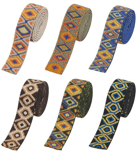 BENECREAT 6 Estilos Bandas Elásticas Jacquard, Banda Elástica Elástica de 5.5 m., Pretina de Cinta Elástica de Poliéster de 25 mm de Ancho, Cinta Elástica Tejida Elástica de Jacquard