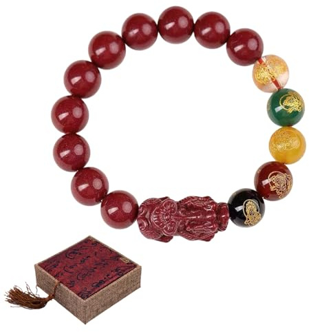 JOPOYOCO Feng Shui - Pulsera china con charms de cinabrio, pulsera de buena suerte y riqueza, regalo Feng Shui con exquisita caja, 12mm, cinabrio