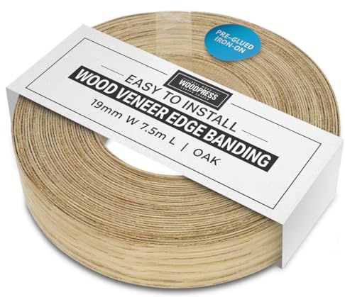 WoodPress® Real Oak Veneer Edging Tape – 19mm x 7.5m | Pre-Glued Iron on Edge Banding w/Hot Melt Adhesive
