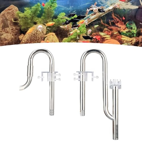 TOOSOAR Aquarium Skimmer Edelstahl-Lilienrohr Einlauf und Auslauf, Auslauf Aquarium Wasseroberfläche Skimmer Filter für Aquarienpflanzen Tanks (16 mm)