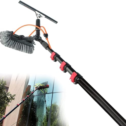 ExoticaBlend Waschbürste Mit Teleskopstiel Photovoltaik, High Clean Teleskopstange Mit Wasseranschluss Mehrwinkelig, Wasserführende Teleskopstange Fensterputzen Ausatz Das Dach Reinigen,36FT/10.8M