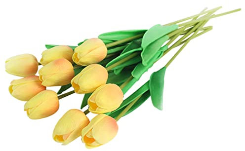 Suxdlan Fake Flowers Tulips Artificial Flowers Simulation Fake Flower Latex Material Real Touch for Wedding Party Home Decorations Champagne Powder