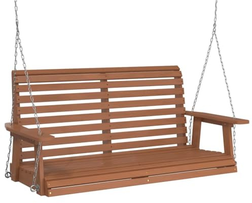 vidaXL Gungbänk med metallkedjor brun massivt granträ, hängande bänk, trädgårdshängbänk, utomhusgungbänk, hängbänk, trädgårdsgunga, hängbänk utomhus