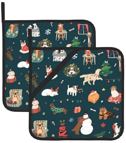 Set di presine isolate con stampa natalizia di Babbo Natale, presine per cucina, adatte per microonde, forno e barbecue all'aperto