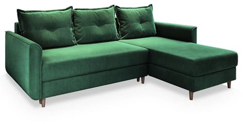 Masseno Ecksofa PISAN R-S mit Schlaffunktion L-Form, Sofa mit Bettkasten, Wohnzimmersofa, Couch, Soffa, Bettsofa, Couchgarnitur- Grün, Kronos 19