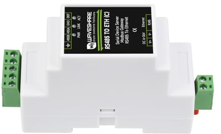Waveshare RS485 till RJ45 Ethernet-konverteringsmodul (C), industriell järnvägsmontering RS485 seriell server med elektrisk isolering, TCP/IP till seriell modul, 10/100 m automatisk förhandling
