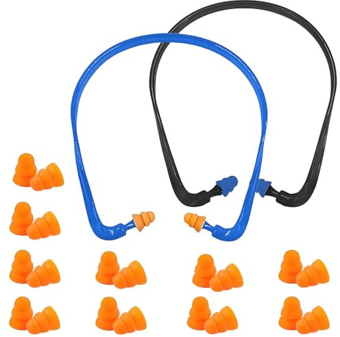 12 Stück Bügelgehörschutz Set für Eine Angenehme Tragedauer Gehörschutzbügel Anpressdruckfrei Gehörschutz Zur Lärmreduktion 2 Set Mit 10 Paar Ersatzstöpseln, 14x14cm, Schwarz und Blau