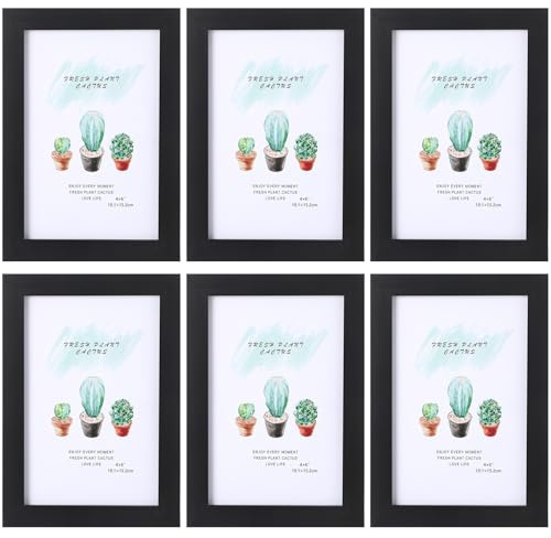 Halinuia 6 Pcs Mini Cadre Photo 10x15 CM Petit Cadre Bois MDF Naturel Photo Vintage Cadres Photo DIY Suspendre ou à Poser Décoration Intérieure Pour Famille Amis Mariage Affiches (Noir)