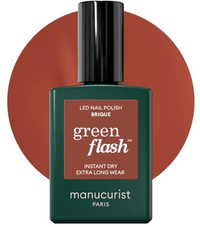 Manucurist Green Flash Smalto Rosso Brique | Gel Unghie UV/LED - 12-Free, Bio-Based 84% - Manicure Professionale - Made in France - 15 ml