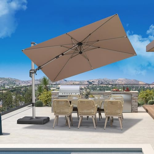 PURPLE LEAF Parasol Rectangulaire 3x2 m, Inclinable et Rotation 360°, 8 Baleines en Aluminium Champagne, Toile Anti-UV Imperméable, Convient Espaces Longs, Balcons et Petites cours, Jardin, Taupe