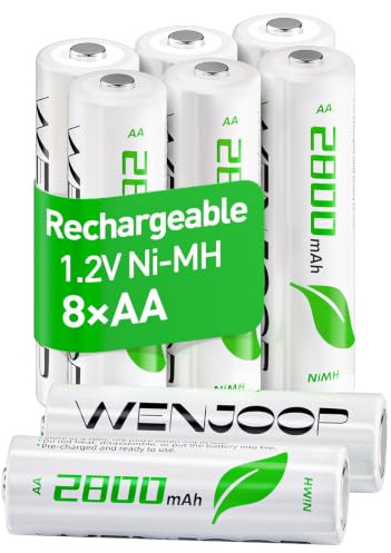 WENJOOP AA Rechargeable Batteries 8 Pack, 2800mAh High Capacity NiMH 1.2V, Up to 1200 Recharges, Pre-Charged, Low Self-Discharge, Double A Batteries for Remotes, Toys and Office Devices